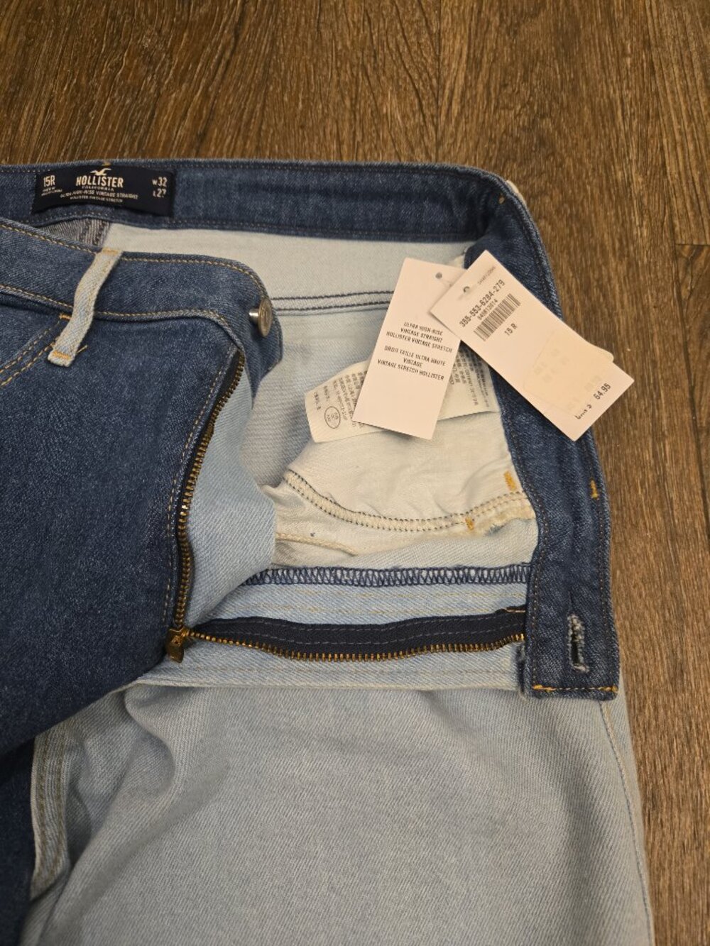 Womens Hollister Ultra High Rise Patchwork Jeans 15R Raw Hem Straight Leg NWT - Picture 6 of 6